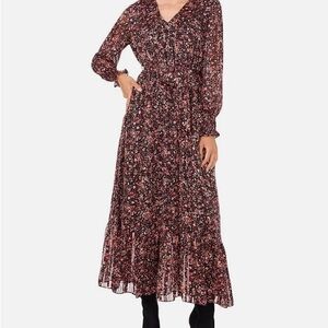 Vince Camuto Floral Long Sleeve Maxi Dress in Black and Pink